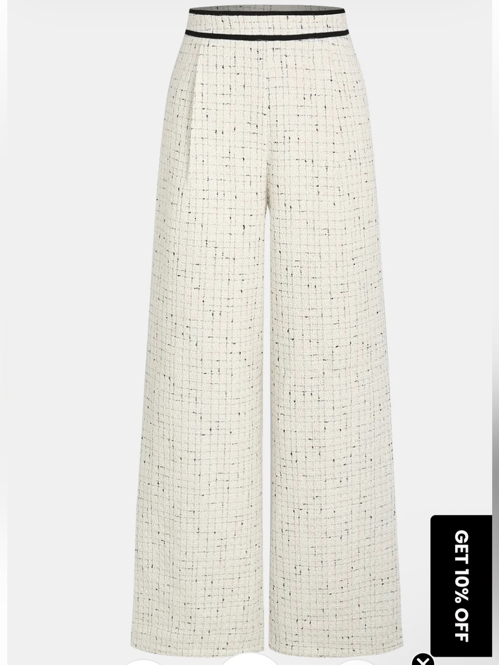 Contrast Waistband Tweed Wide-Leg Pants